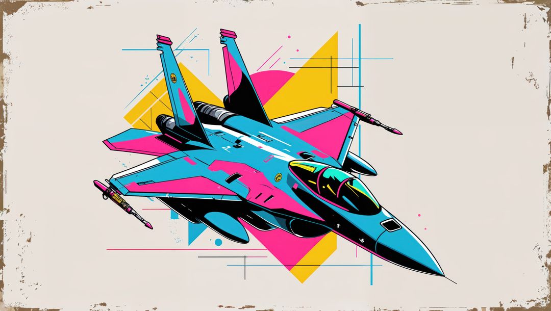 Futuristic f16 fighter jet in abstract geometric neon style