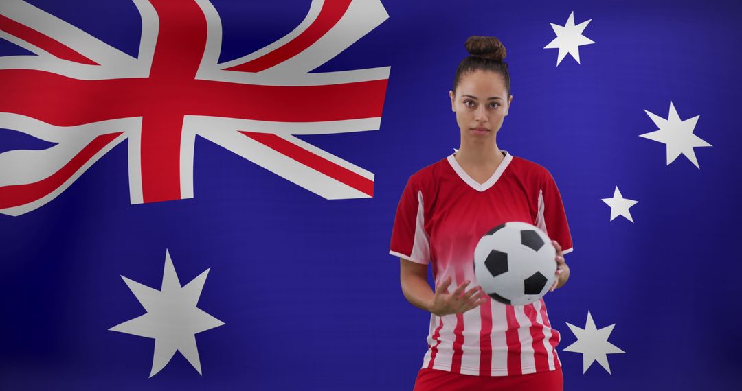 Confident Female Soccer Player with Australian Flag Background - Free Images, Stock Photos and Pictures on Pikwizard.com