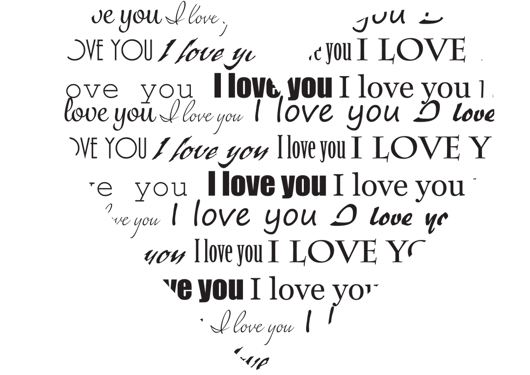 Transparent Heart Made of 'I Love You' Texts on Clear Background