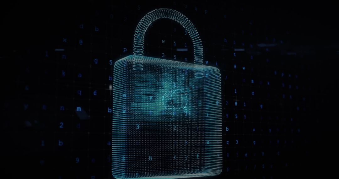 Digital Cybersecurity Padlock with People Silhouettes