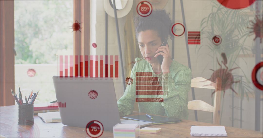 Businesswoman Analyzing COVID-19 Data in Home Office