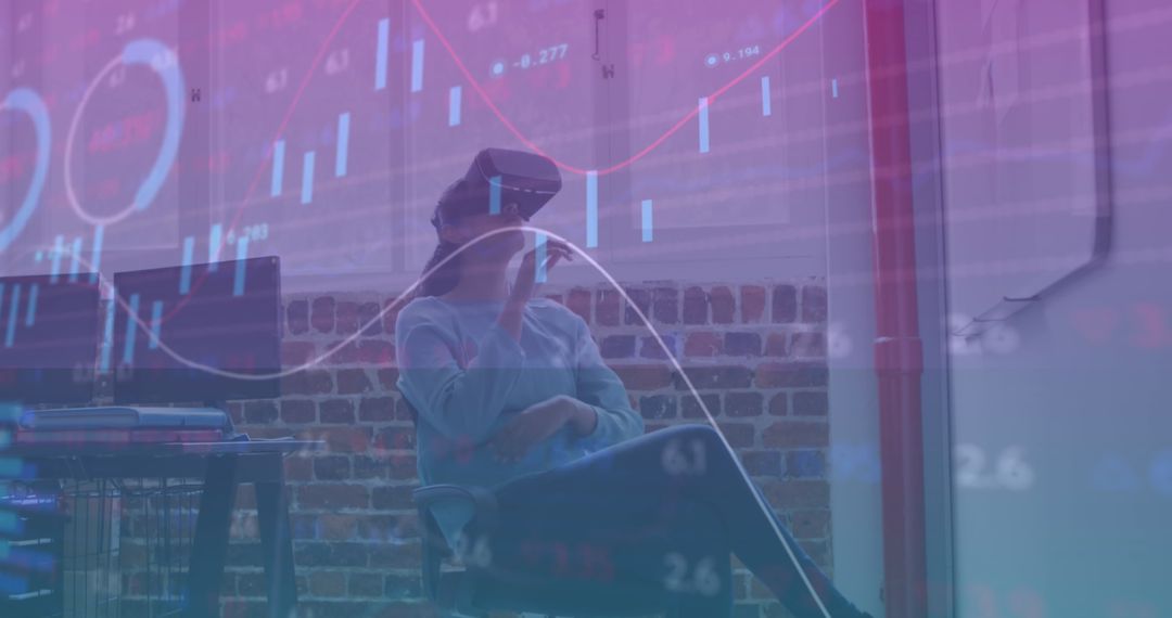 Businesswoman Analyzing Financial Data with VR Technology