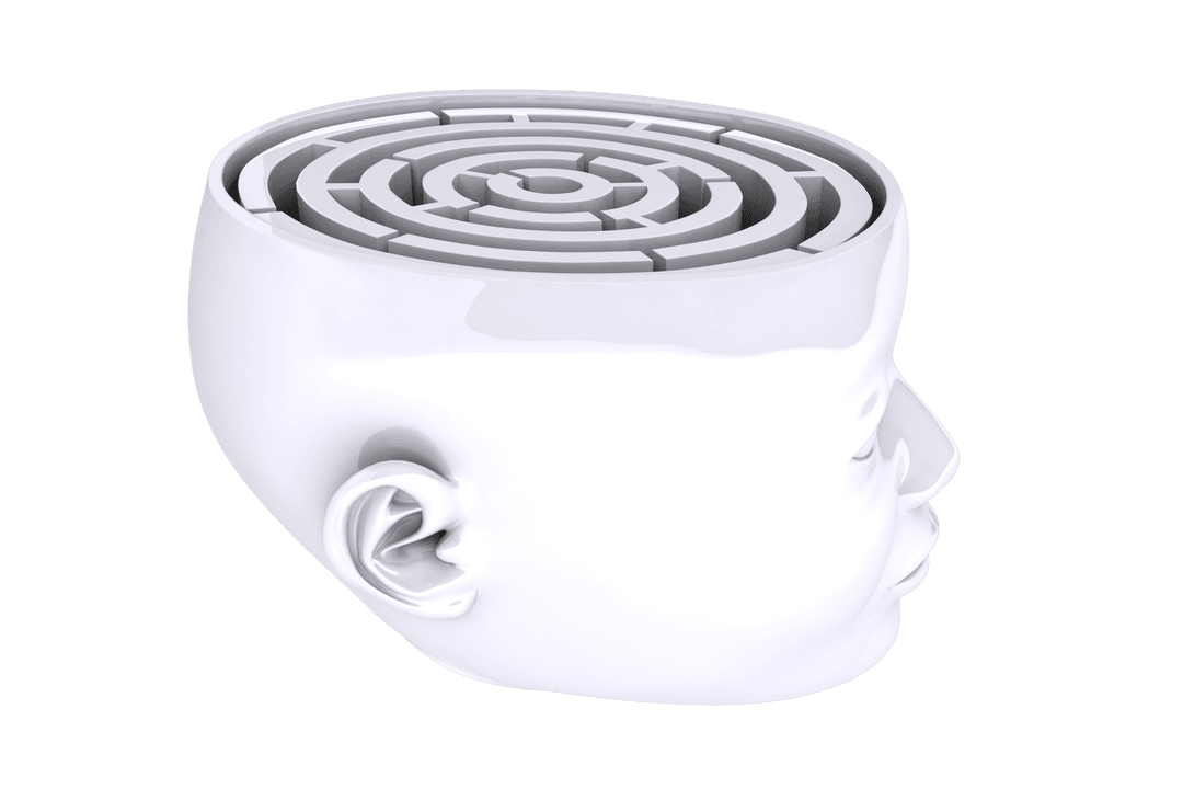 Transparent Head with Maze Depicting Complex Thinking