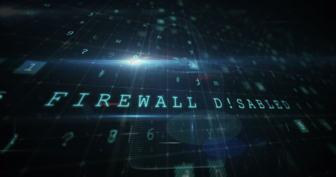 Glowing Padlock and Text Representing Disabled Firewall