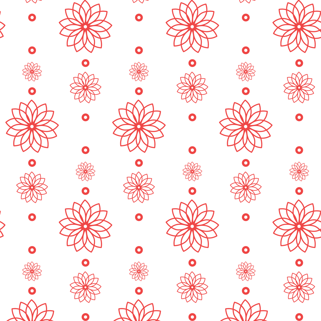 Red Floral and Dotted Pattern on Transparent Background Vector