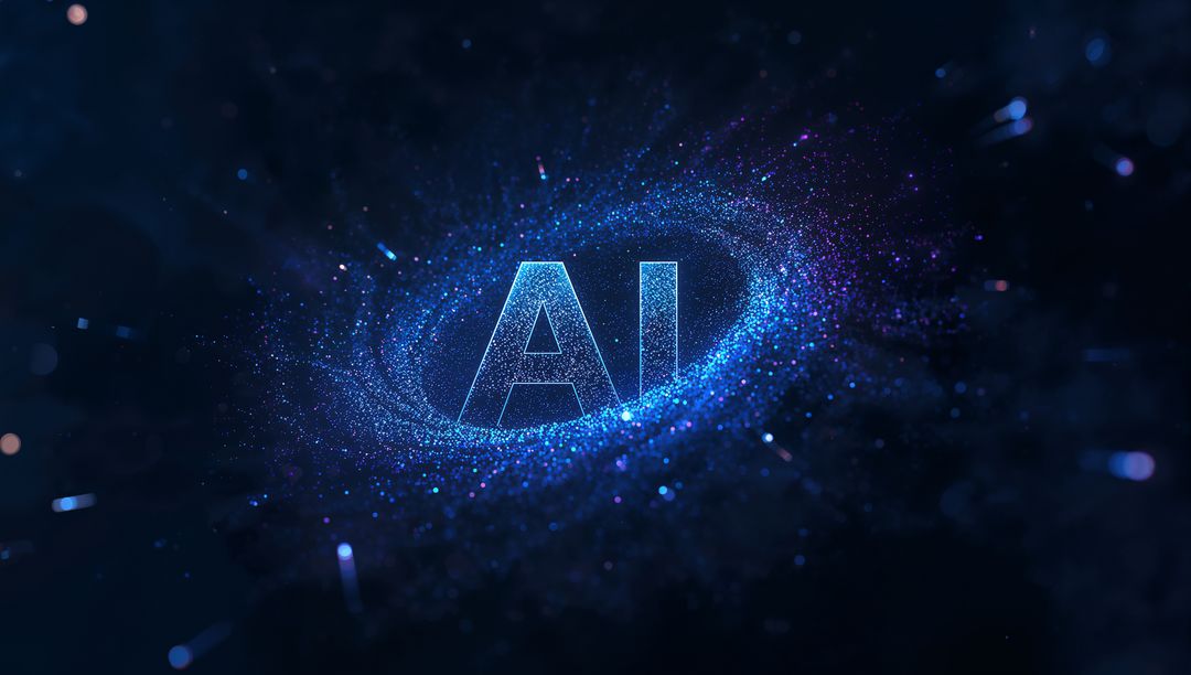 Futuristic AI Vortex Emitting Blue Particle Swarm and Neon Light Streaks Nebula Motion