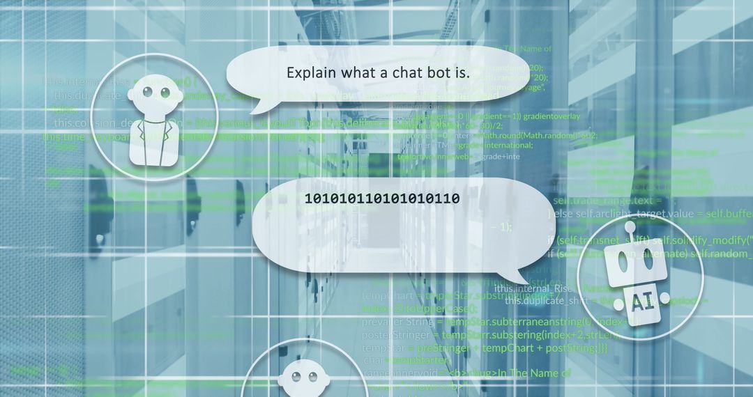 AI Speech Bubbles over Digital Data Servers