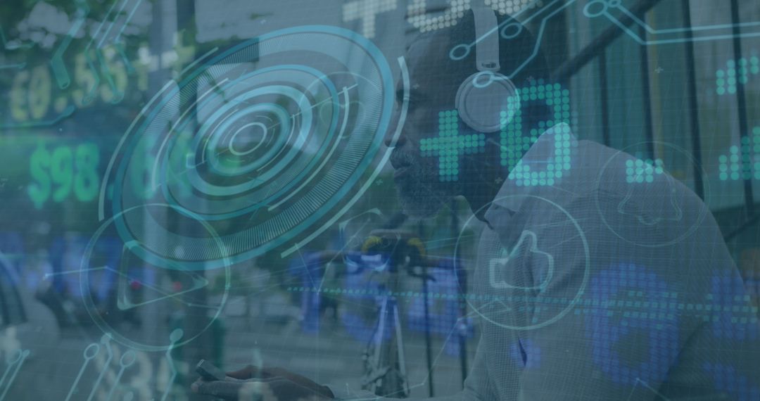 Businessman with Digital Data Overlay Concept