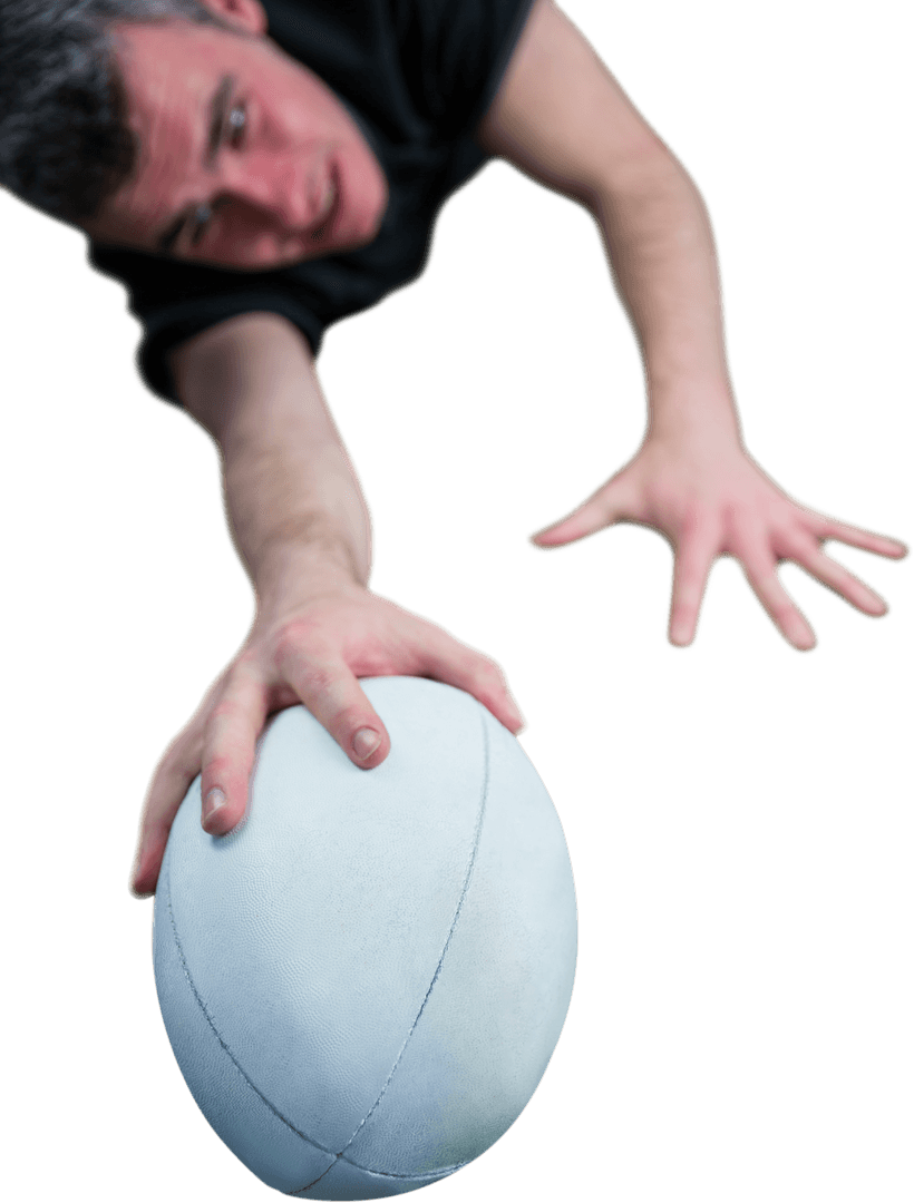 Determined Rugby Player in Motion with Transparent Background