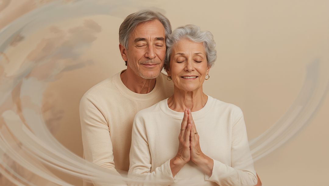 Senior Couple Practicing Mindfulness and Gratitude Embracing Serenity in Neutral Tones