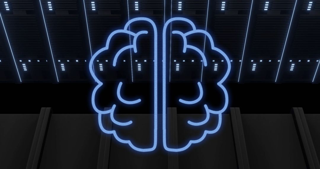 AI Brain Overlay on Data Servers Symbolizing Digital Connectivity