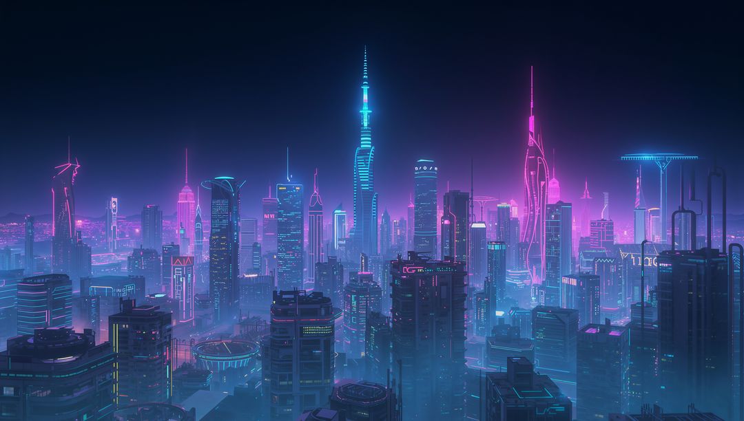 Neon-Illuminated Futuristic Cyberpunk Cityscape