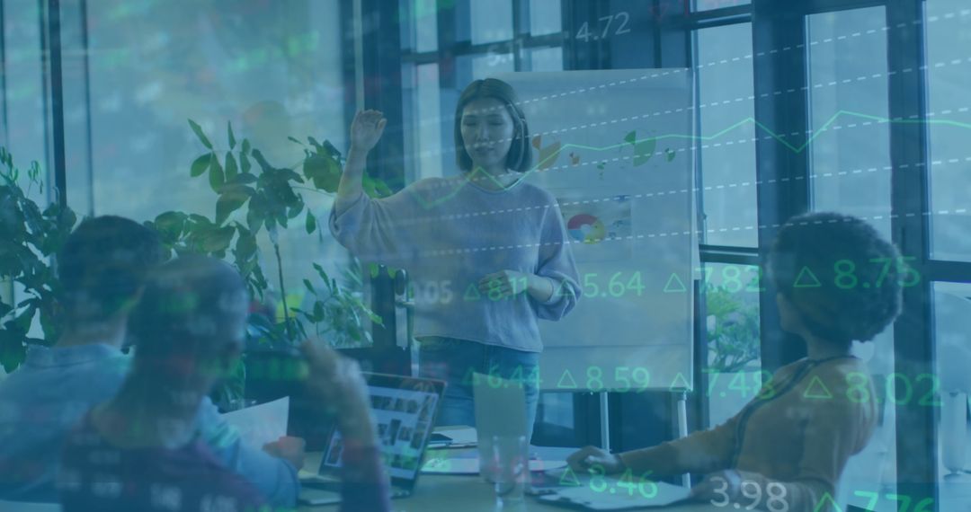 Business Team and Financial Data Analysis in Modern Office