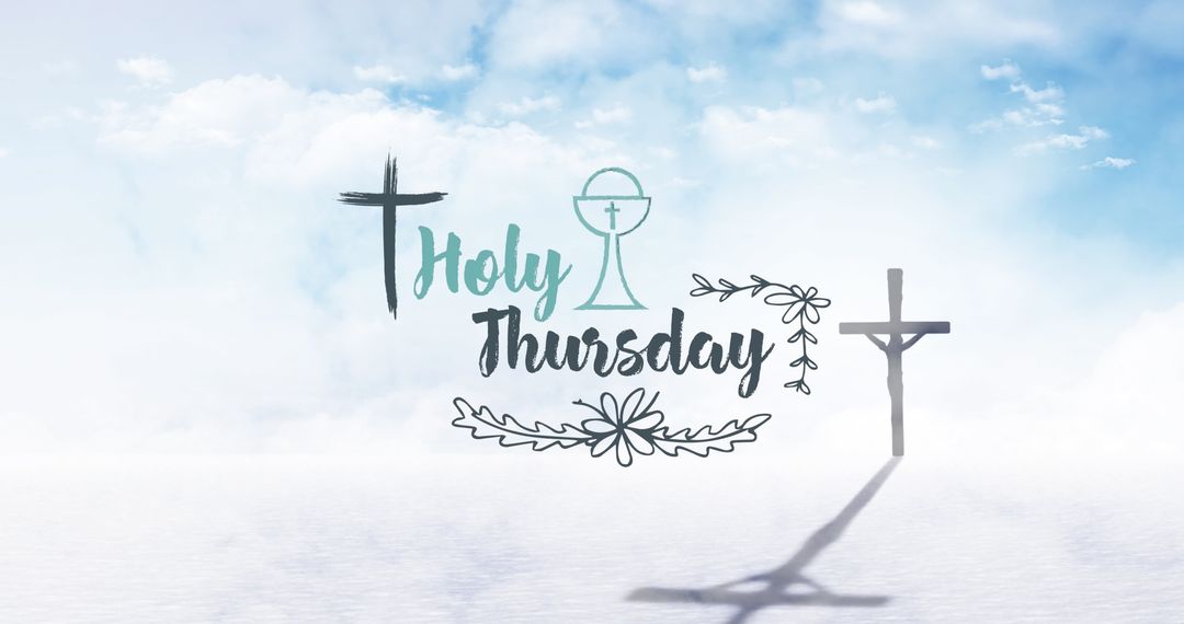 Holy Thursday Cross with Clouds and Symbols in Serene Sky