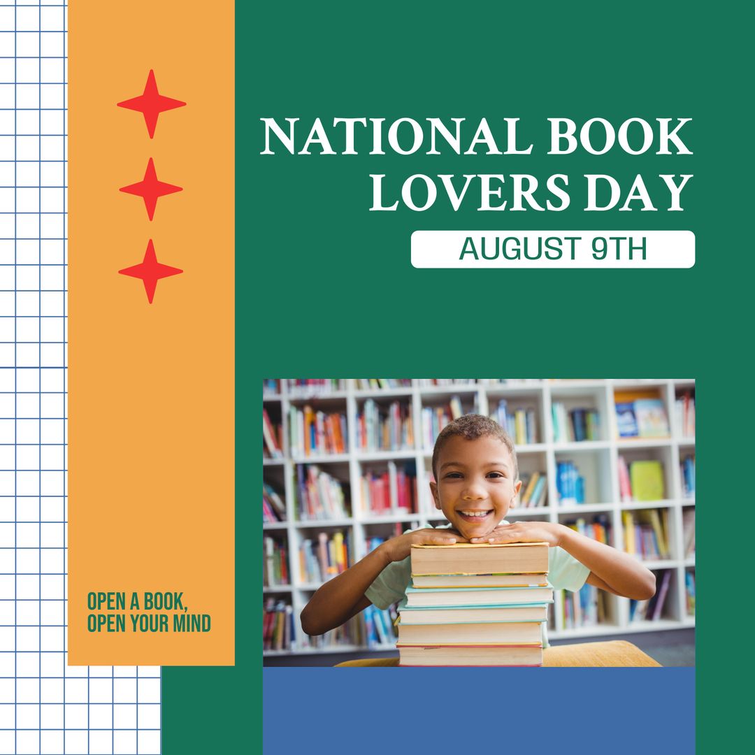 National Book Lovers Day Celebration with Happy Child in Library