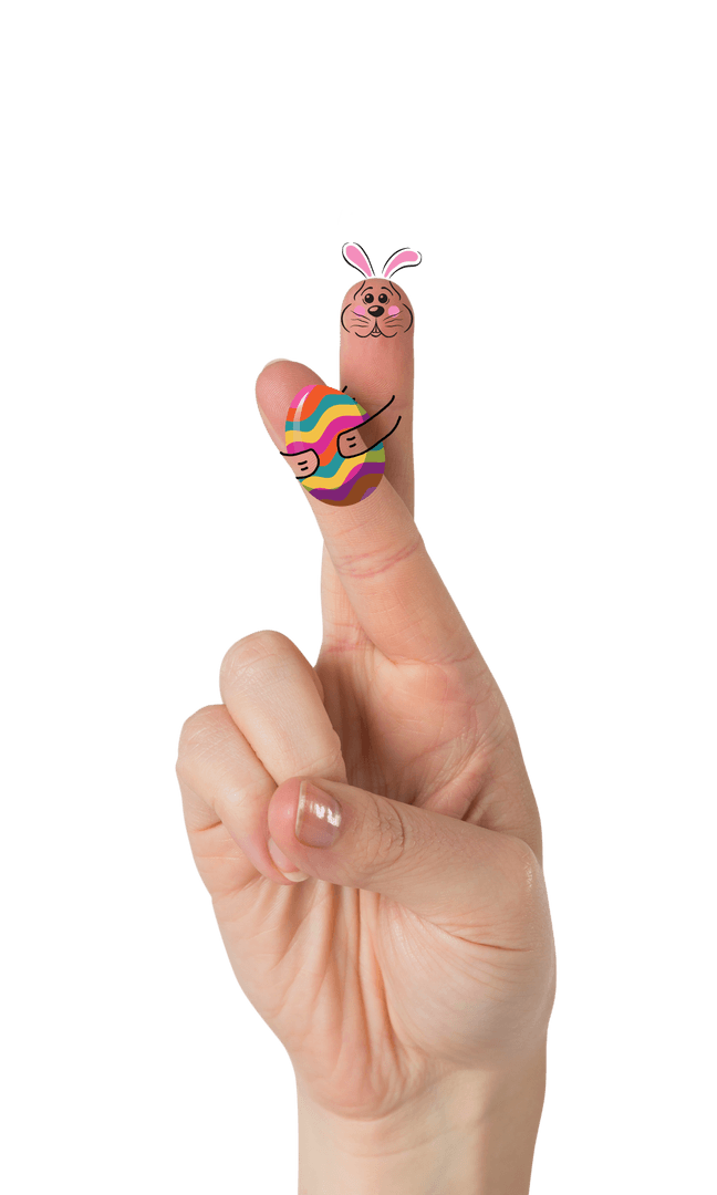 Easter Finger Puppets on Transparent Background with Ribbit Bunny and Colorful Egg