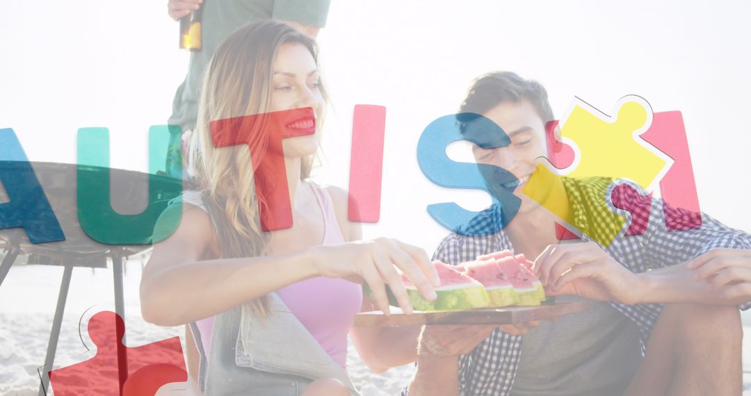 Autism Awareness Concept at Summer Beach Party