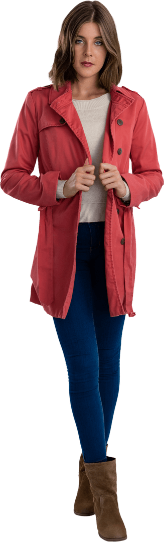 Elegant Woman in Coral Jacket Isolated on Transparent Background