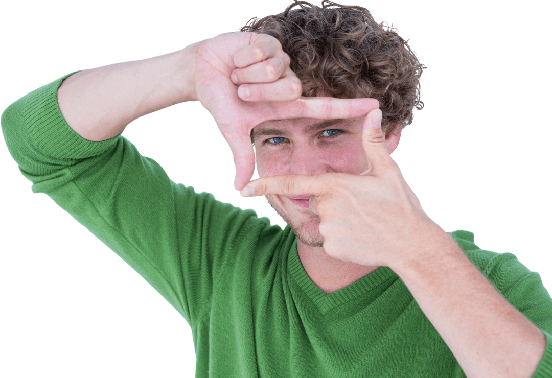 Man Framing with Hands on Transparent Background