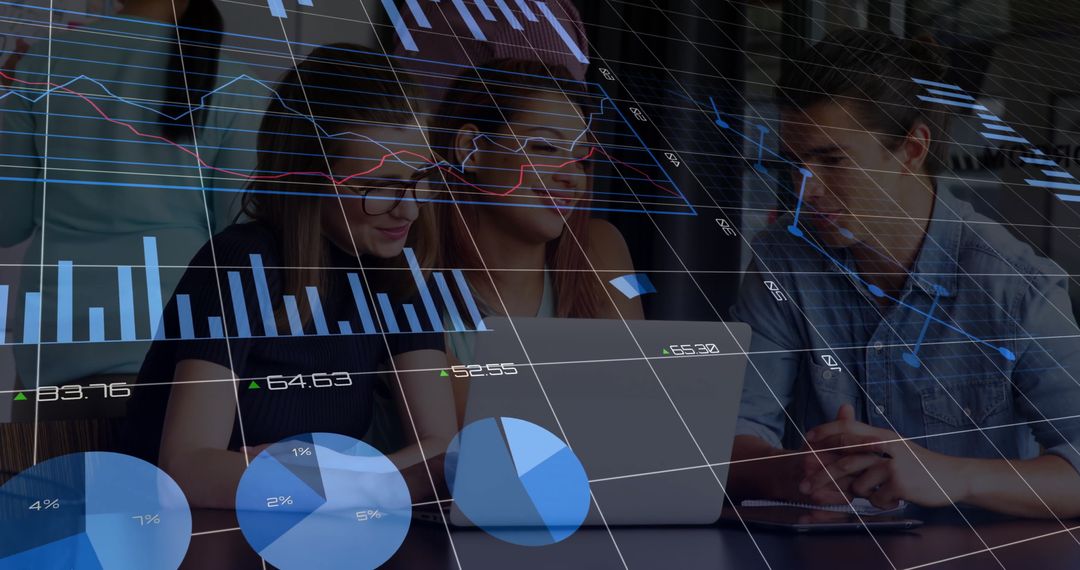 Team Collaborating on Financial Data Analysis with Overlay Charts