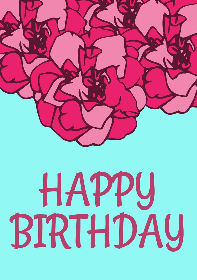 Happy Birthday Card with Pink Flowers on Blue Background - Download Free Stock Templates Pikwizard.com