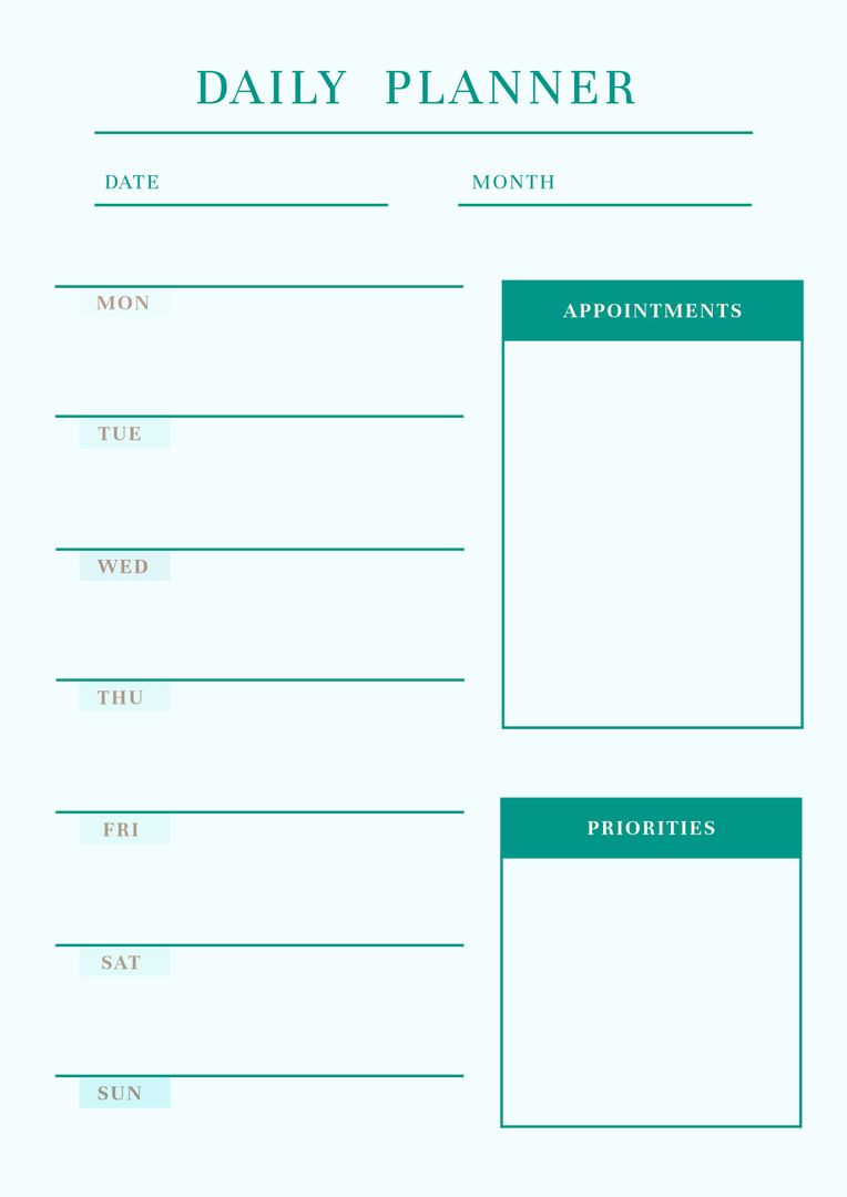 Minimalist Weekly Planner Layout with Appointments and Priorities - Download Free Stock Templates Pikwizard.com