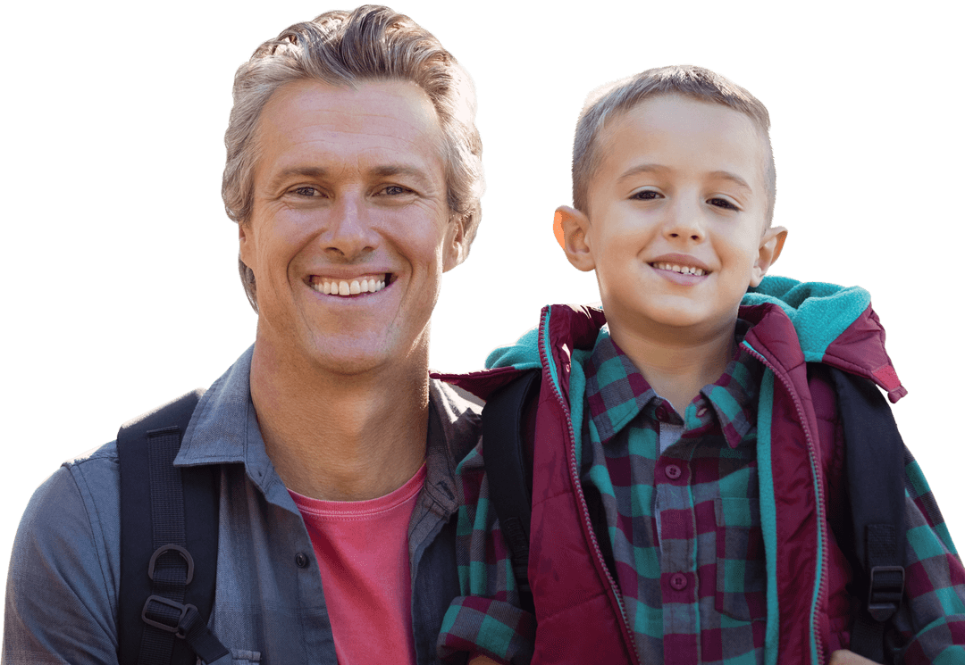 Happy Father and Son Smiling In Matching Outfits Isolated on Transparent