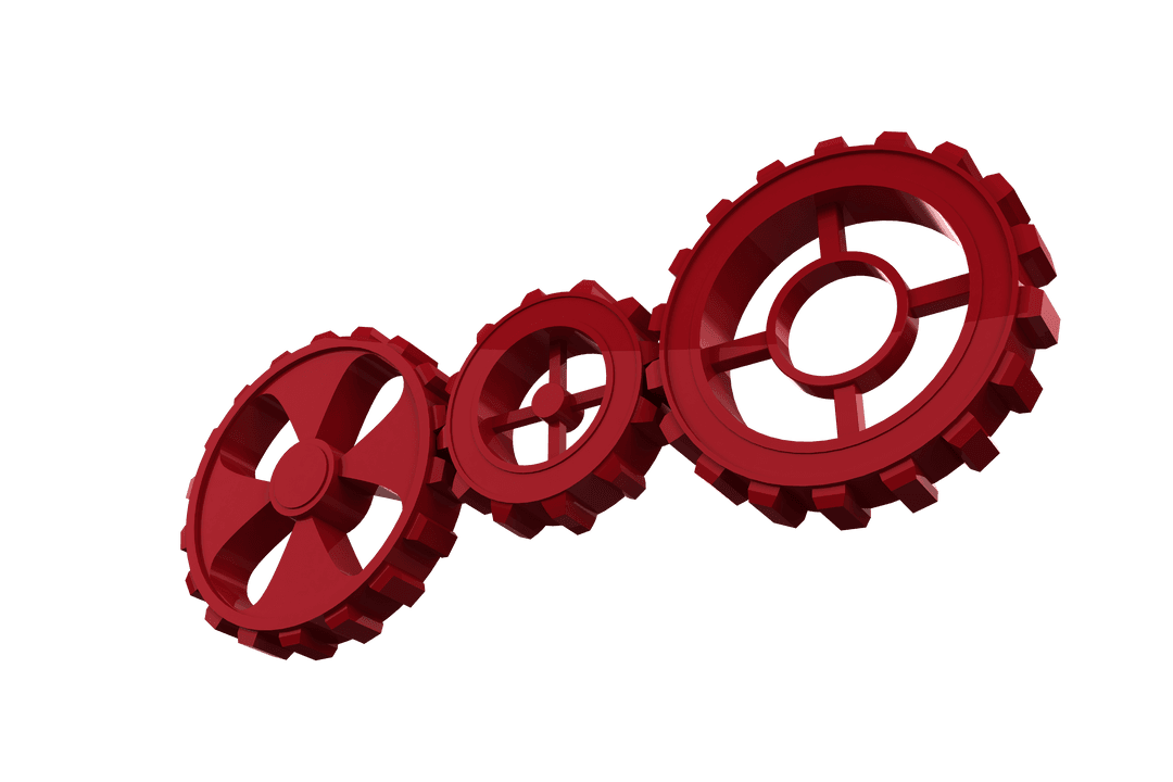 Red Cogwheels on Transparent Background for Mechanism Concepts