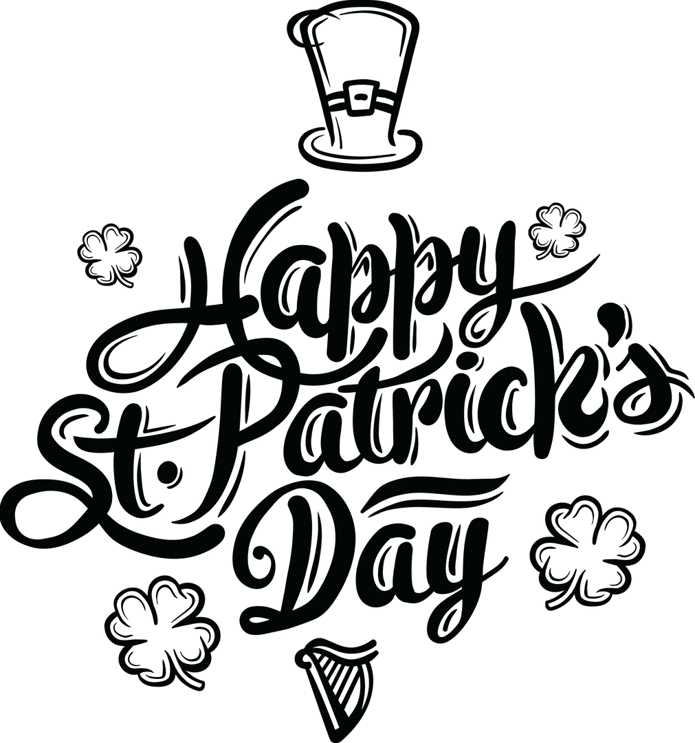 Transparent St. Patrick's Day Text Design with Irish Symbols