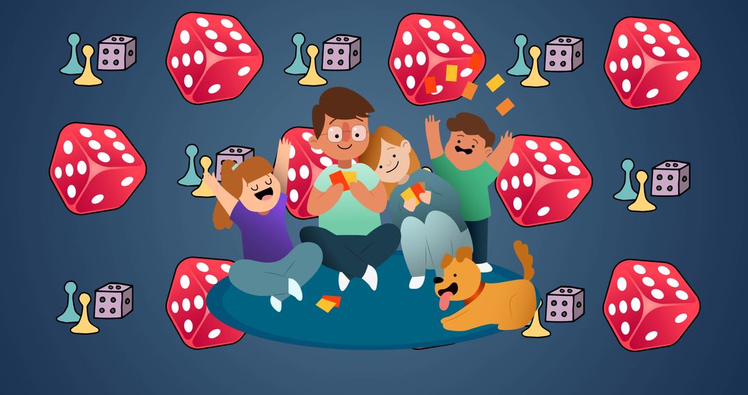 Joyful Family Game Night with Dice and Fun Elements