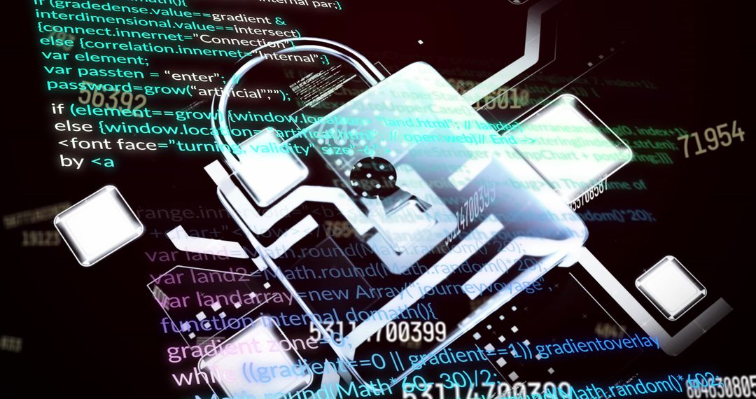 Digital Padlock Depicting Cybersecurity with Code Background