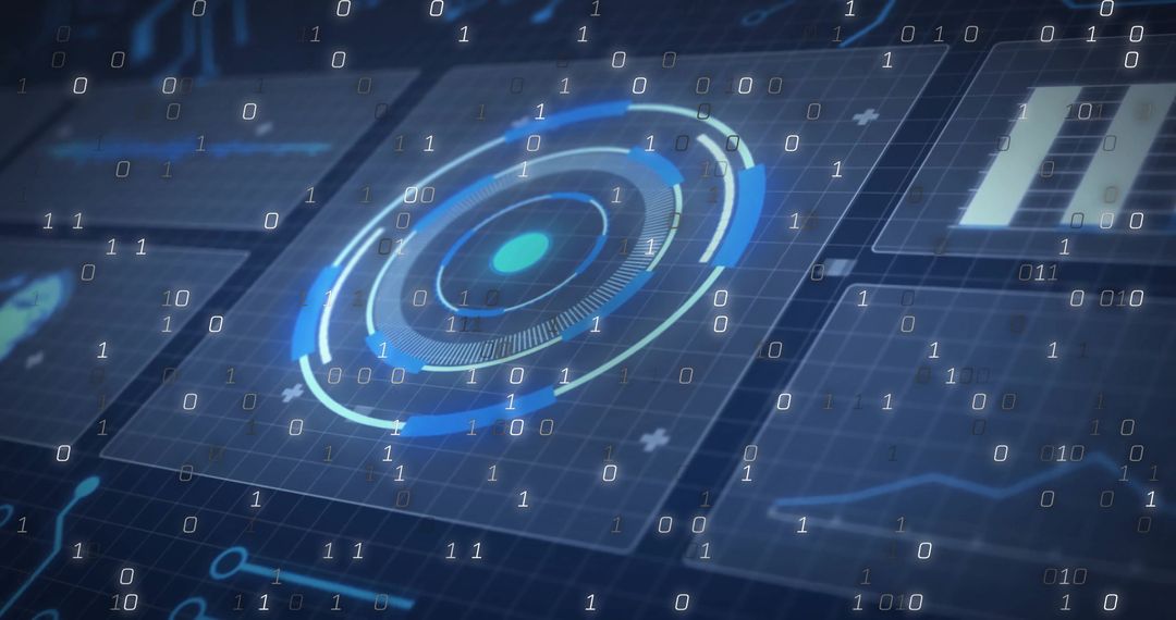 Futuristic Circular HUD Interfaced with Streaming Binary Code