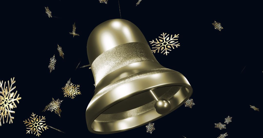 Golden Christmas Bell with Falling Snowflakes