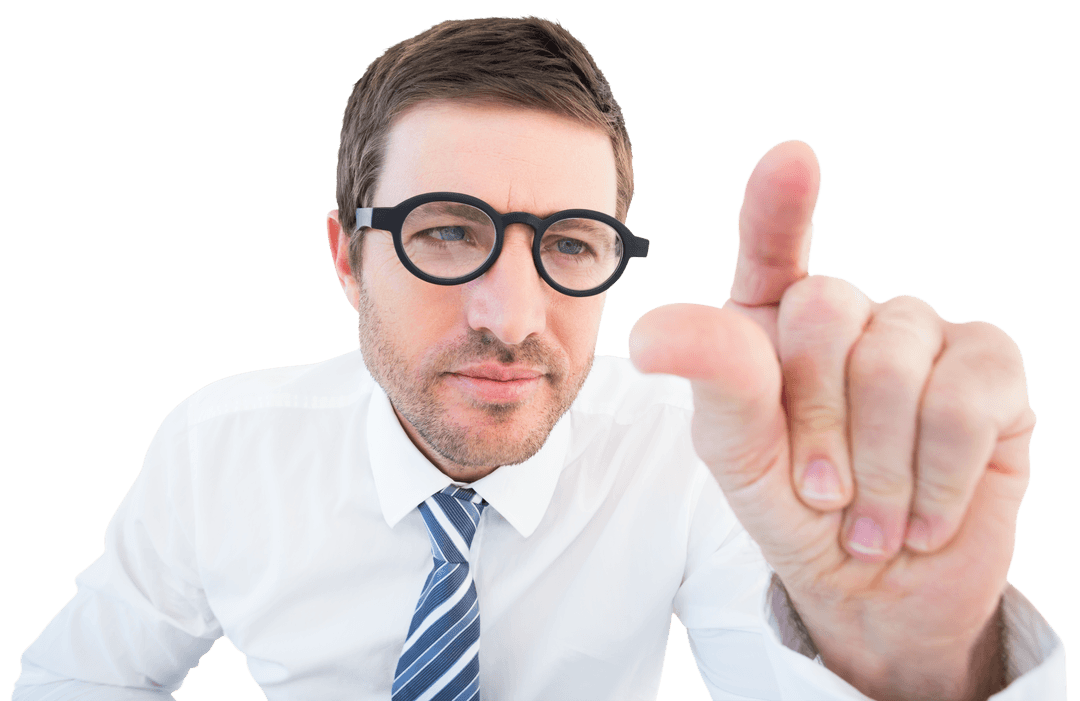 Businessman Pointing Focused Gesture Transparent Background