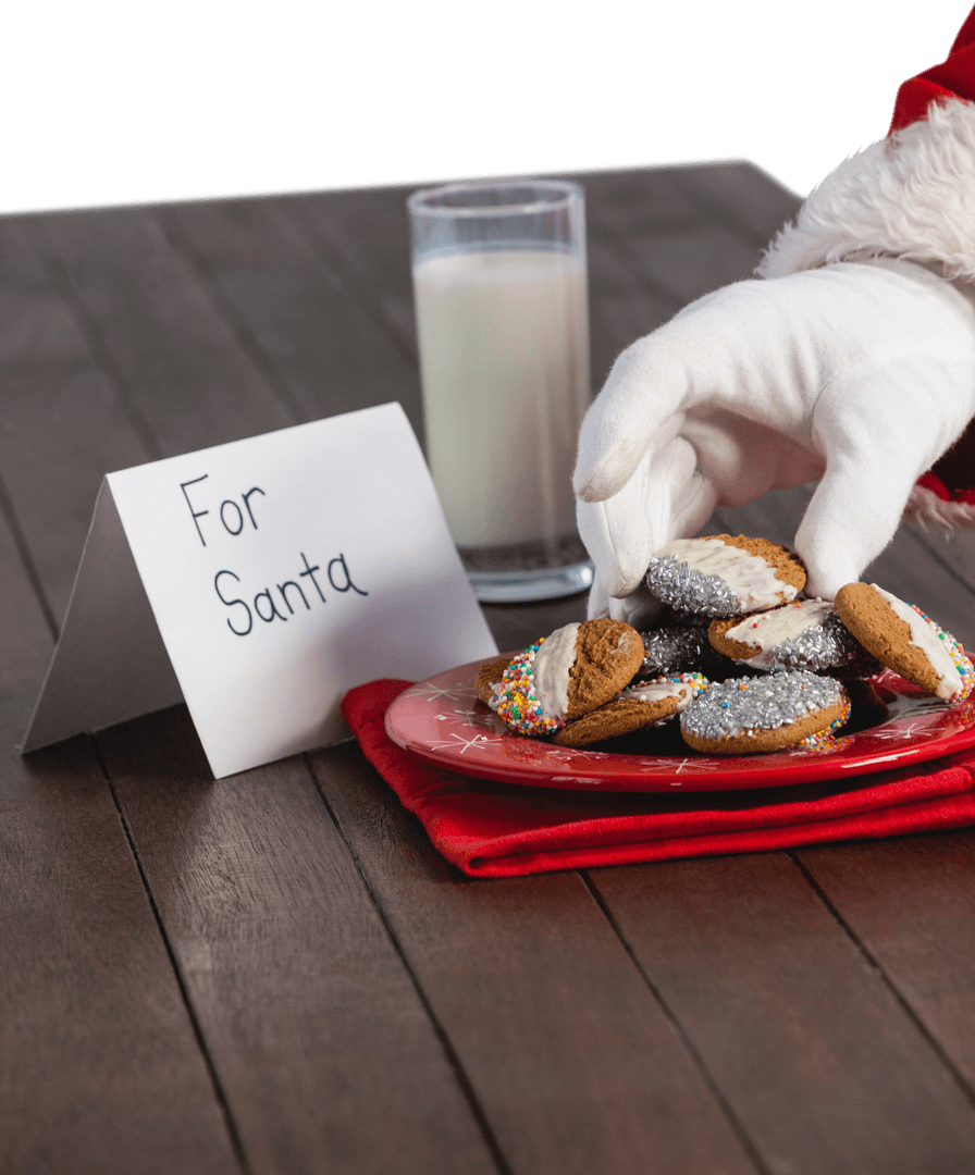 Santa's Hand Taking Cookies with Milk Sign
