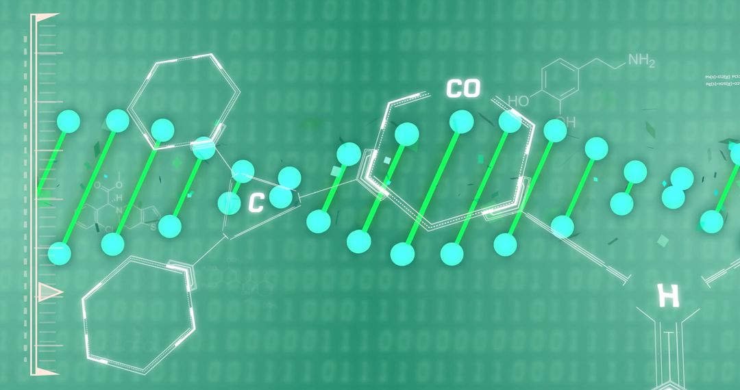 Chemical Molecular Structure over Digital Binary Code Background