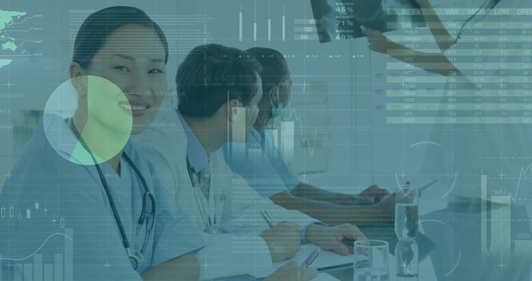 Medical Professionals Analyzing Data in Technology-Driven Conference