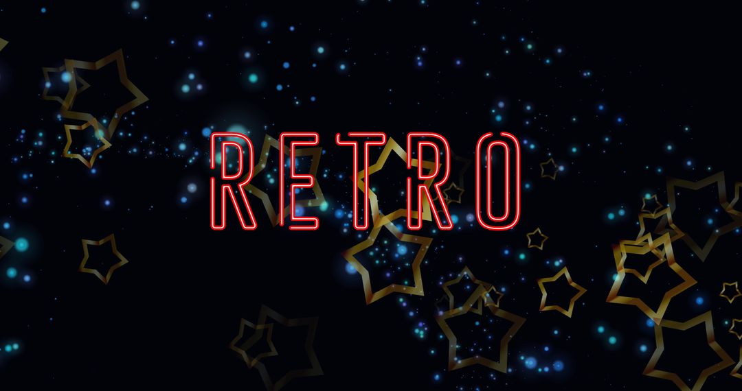 Retro Neon Text with Stardust and Stars in Dark Background