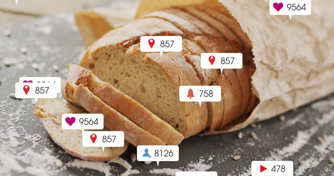 Artisan Bread Slices with Social Media Icons Symbolizing Digital Trends