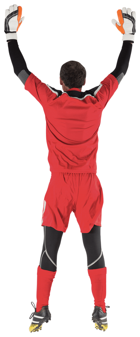 Transparent Image of Caucasian Male Soccer Goalkeeper Raising Hands