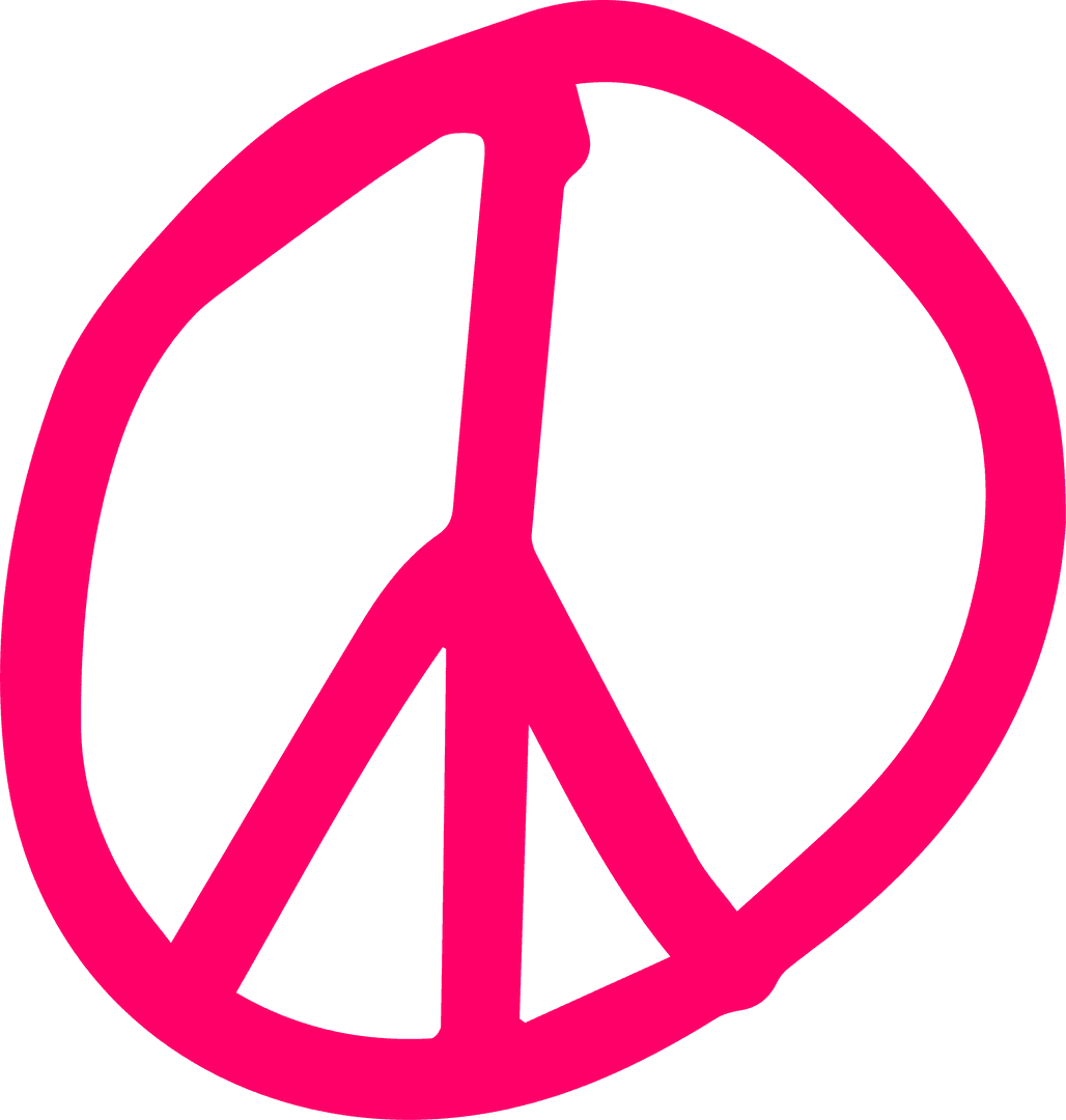 Magenta Peace Icon on Transparent Background With Hand-Drawn Look