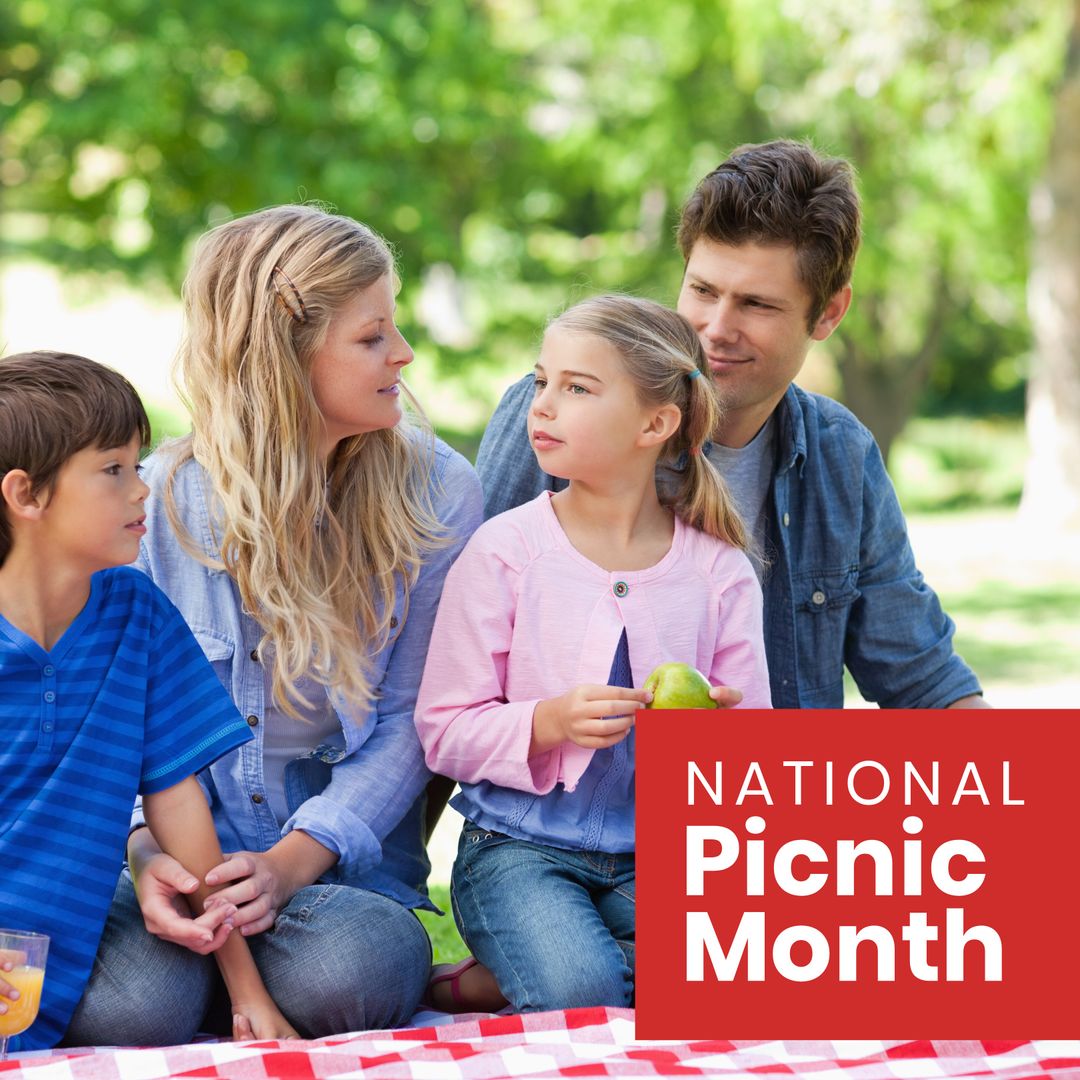 Happy Family Celebrating National Picnic Month in Park
