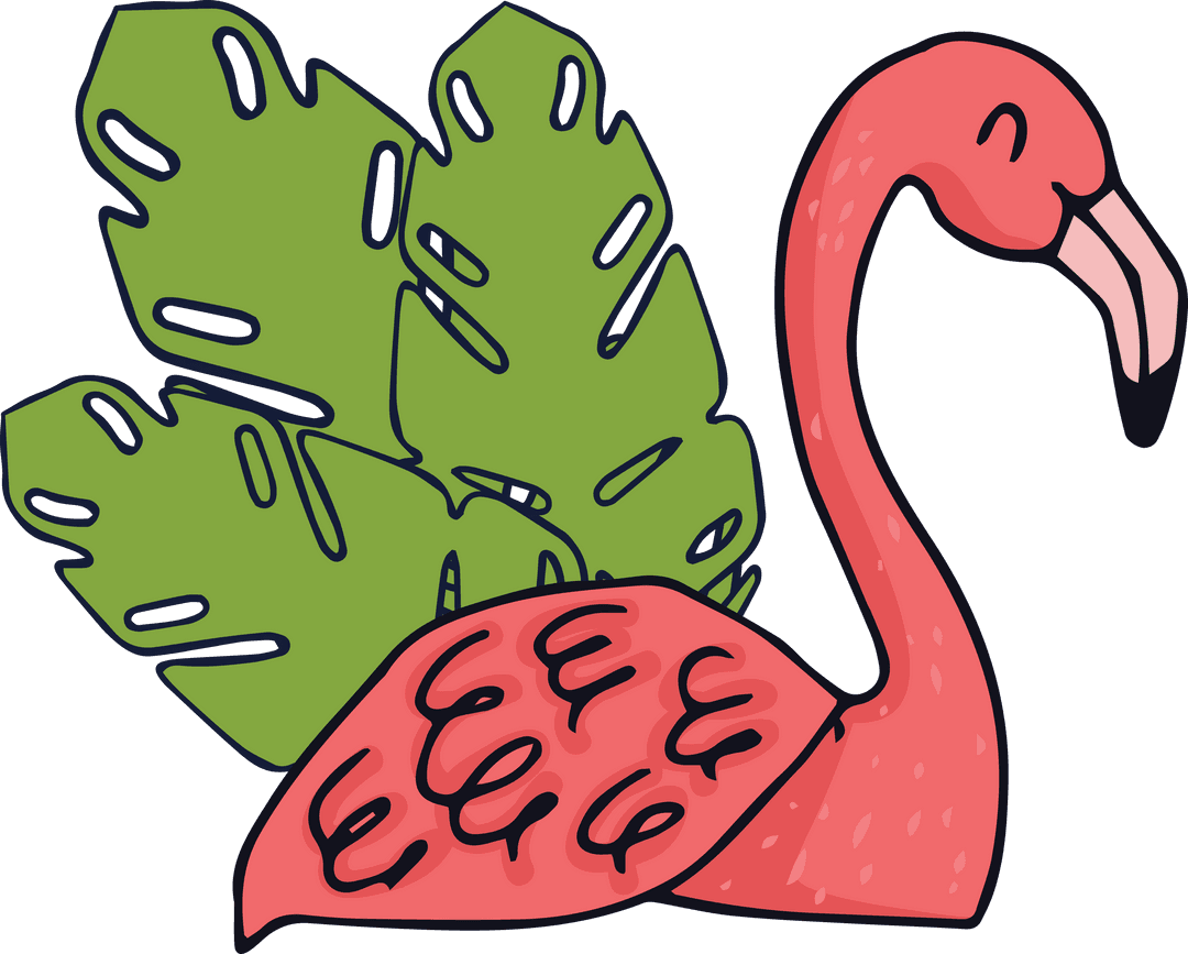 Vector Flamingo with Fanned Leaves on Transparent Background