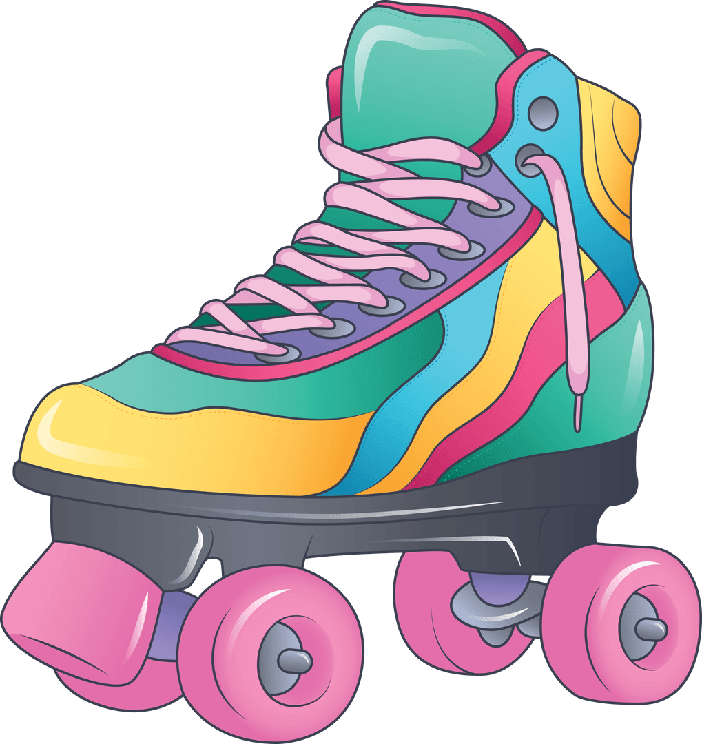 Colorful Retro Roller Skate on Transparent Background Illustration