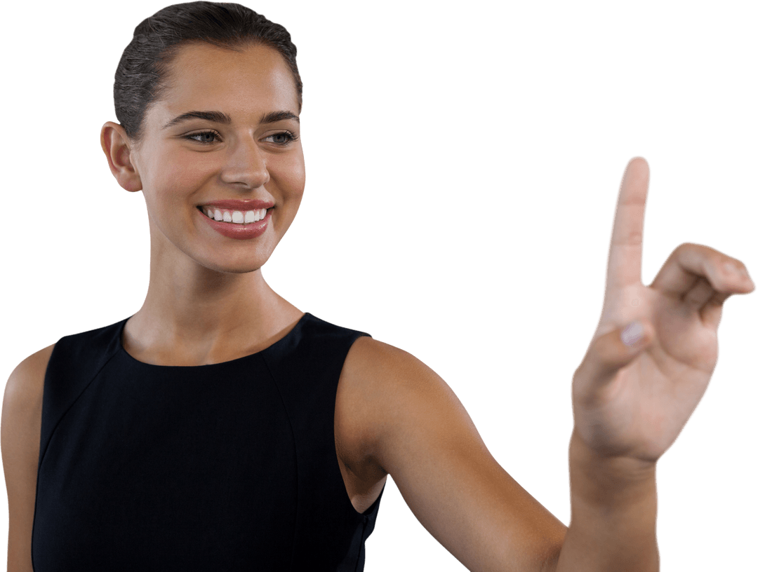 Professional Woman Interacting with Transparent Virtual Interface