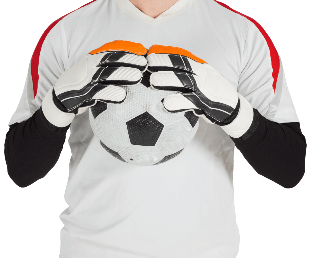 Transparent Goalkeeper Holding Soccer Ball Firmly with Gloves