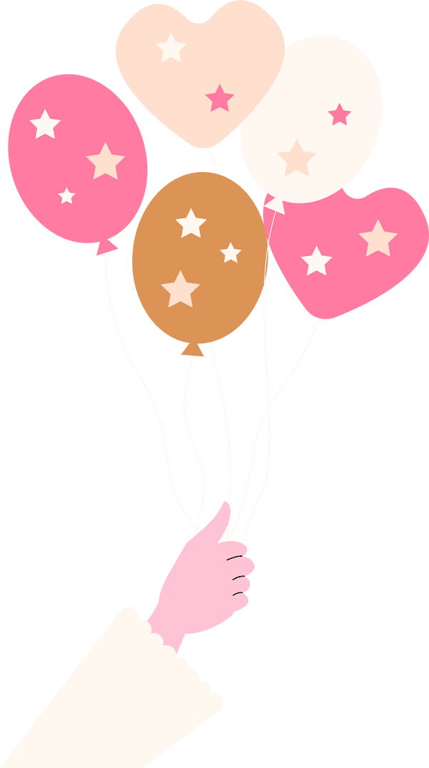 Hand Holding Starry Heart Balloons with Transparent Background
