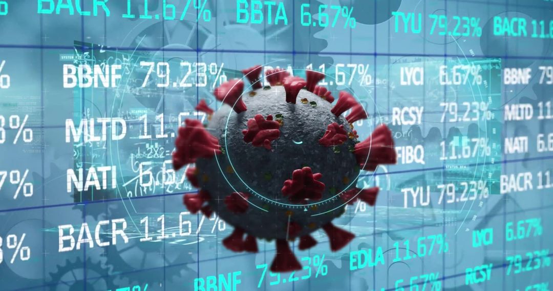 Virus Cell Over Financial Data Representing Pandemic Impact on Global Markets