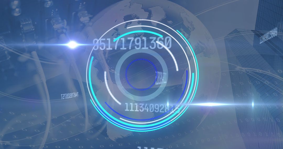 Futuristic Digital Interface with Circular Scope and Rising Numbers