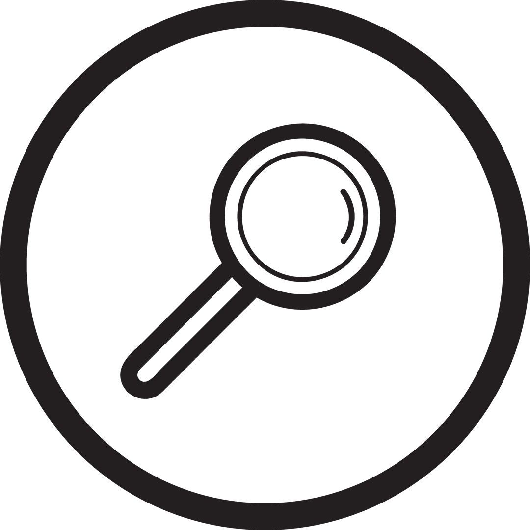 Black Circle with Magnifier Icon on Transparent Background
